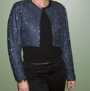 Elegant Blue/Black Sequin Women's Cropped Jacket